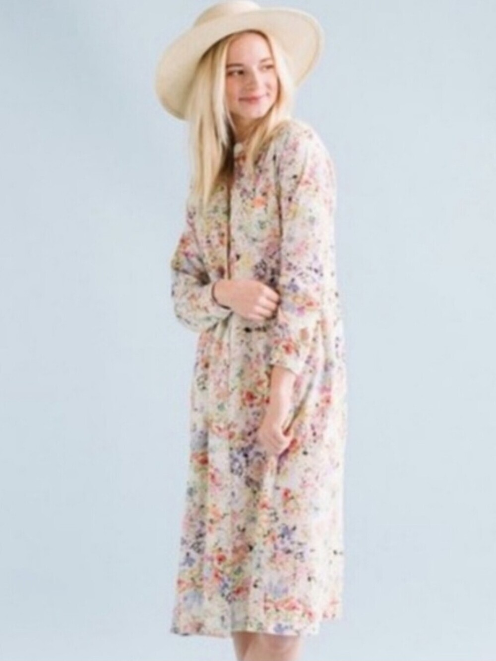 Sonnet James Water Color Poppies  Play Dress Button Down Collared Shirt Dress